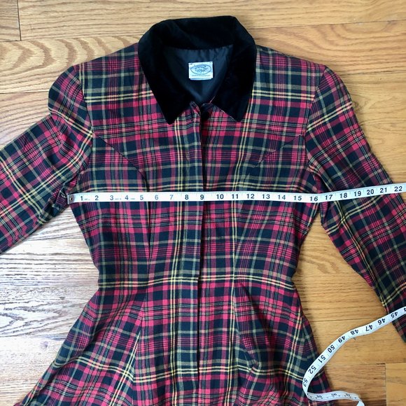 VINTAGE LAURA ASHLEY tartan plaid long sleeve dress velvet collar | Size 6 - Picture 11 of 11